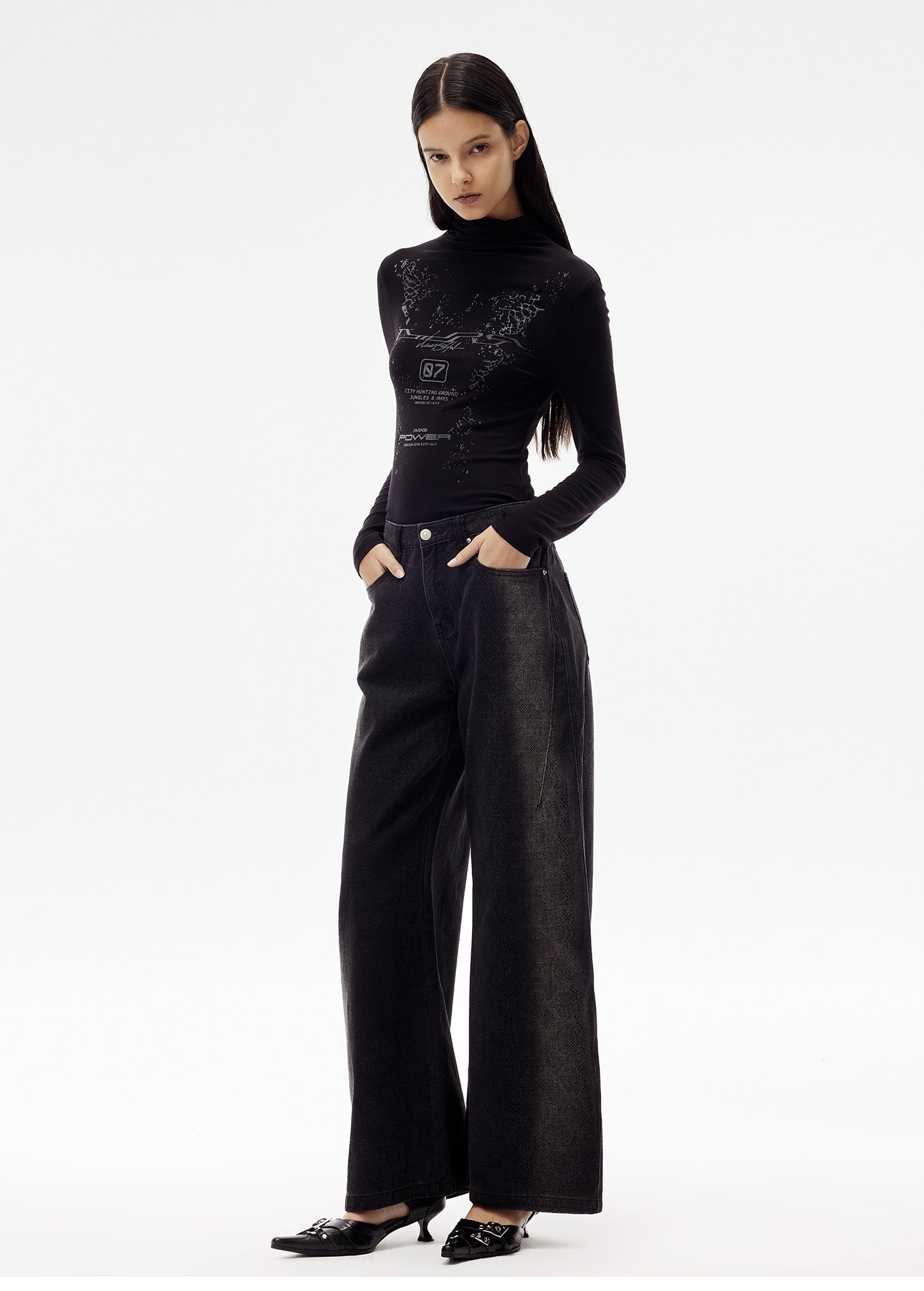 Draped Floor Length Straight Jeans