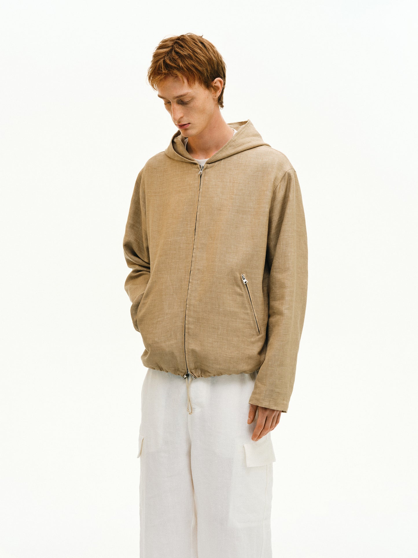 Linen-blend hooded jacket
