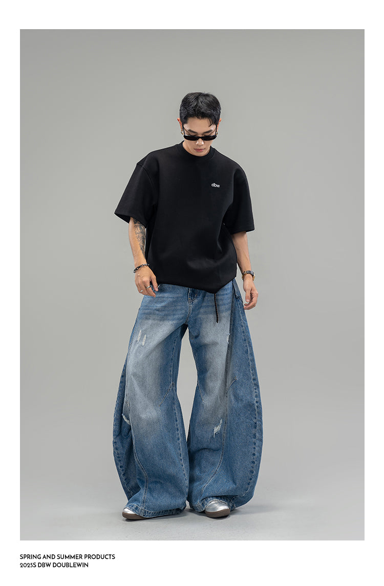 Three-dimensional layered denim pants