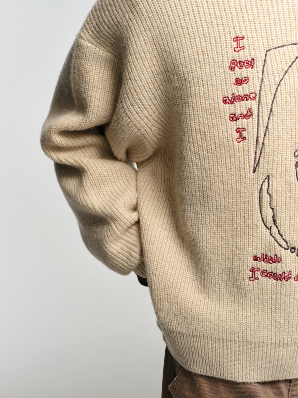 Wool Round-Neck Sweater with Embroidery