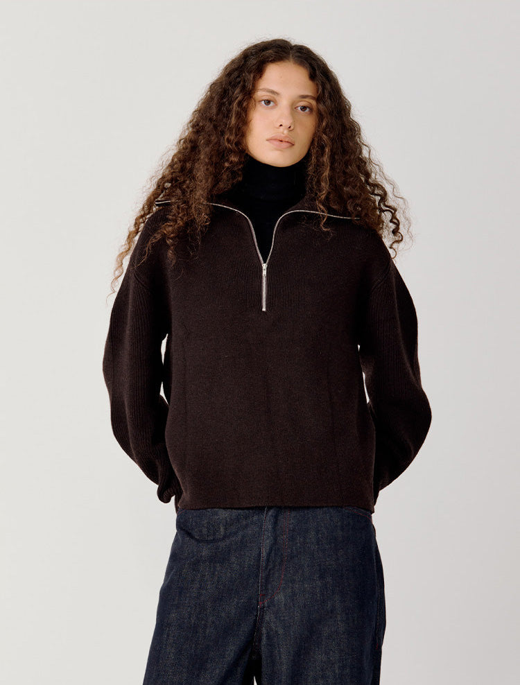 Half-Zip Stand Collar Sweater