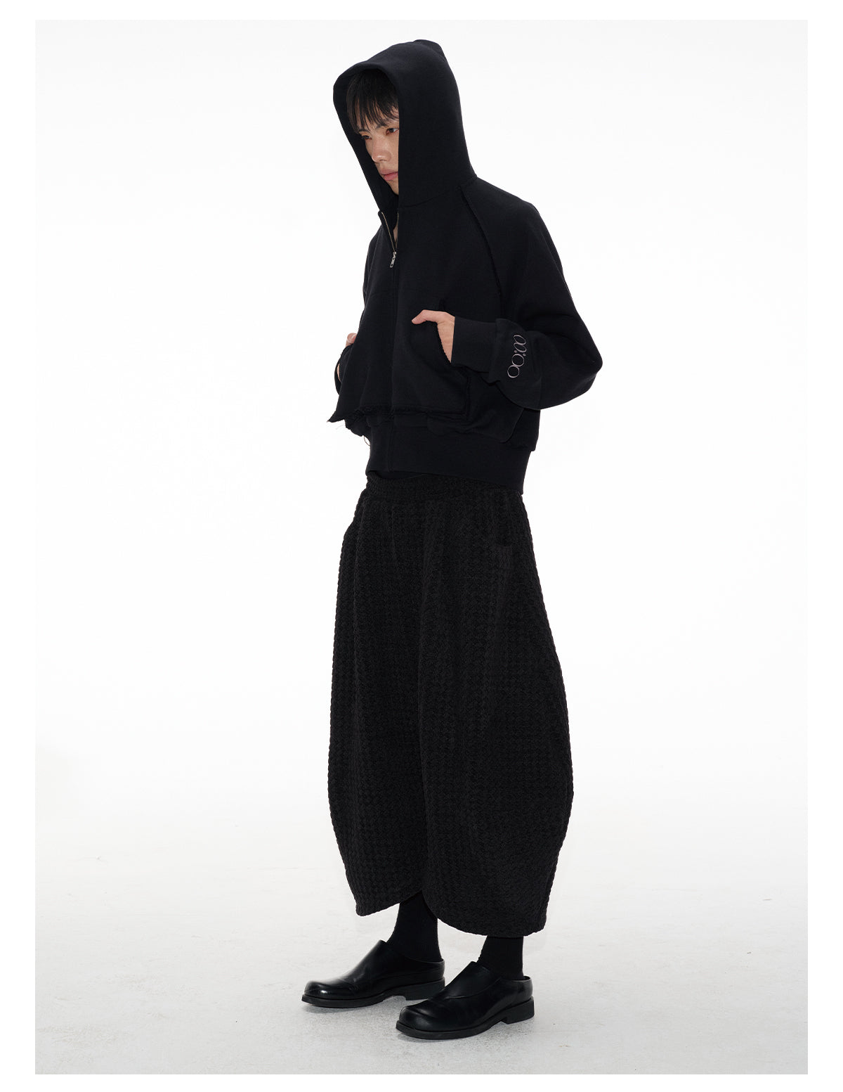 Ripped Shoulder Hooded Sweatshirt