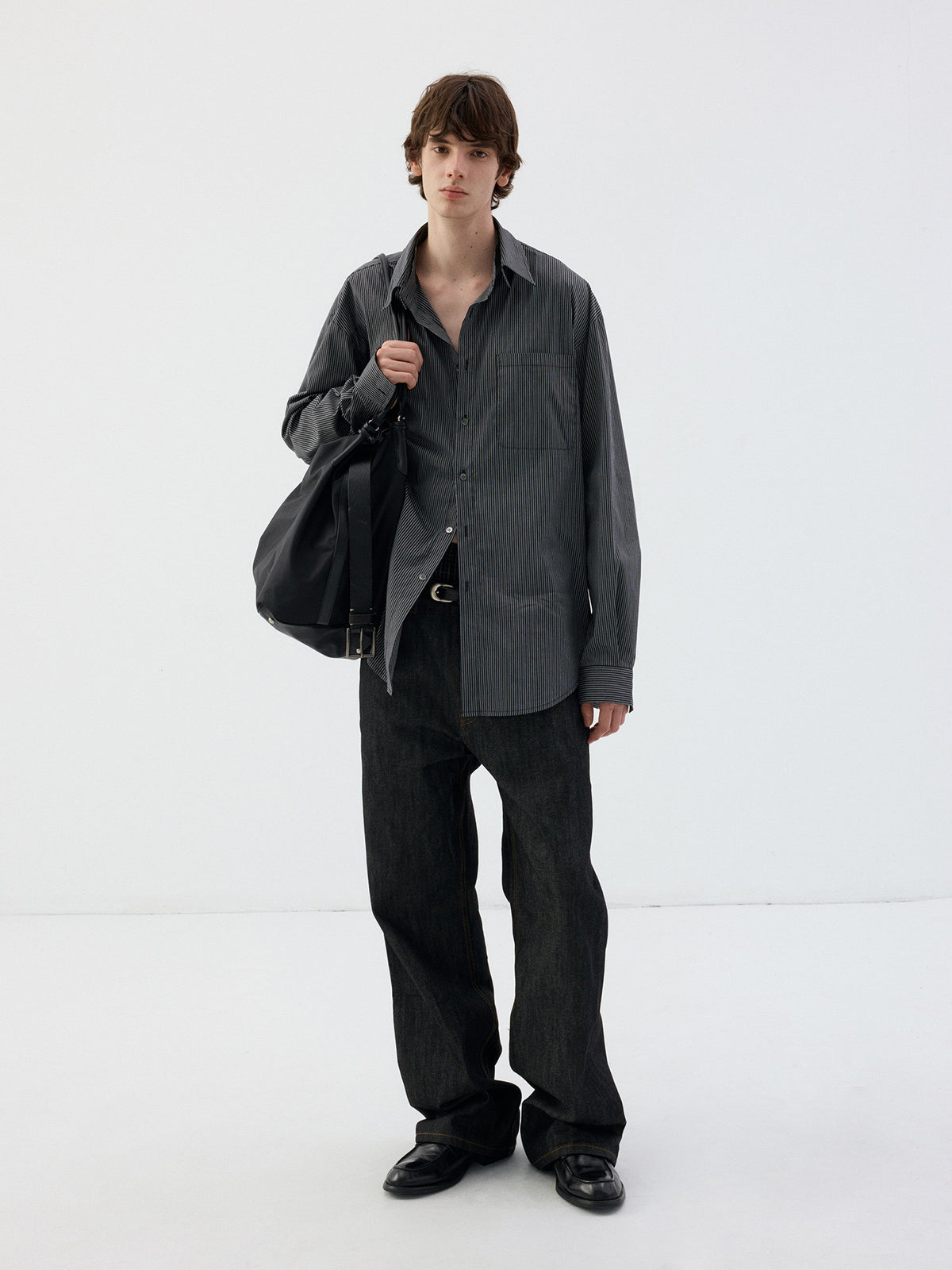Striped Shirt with Detachable Collar