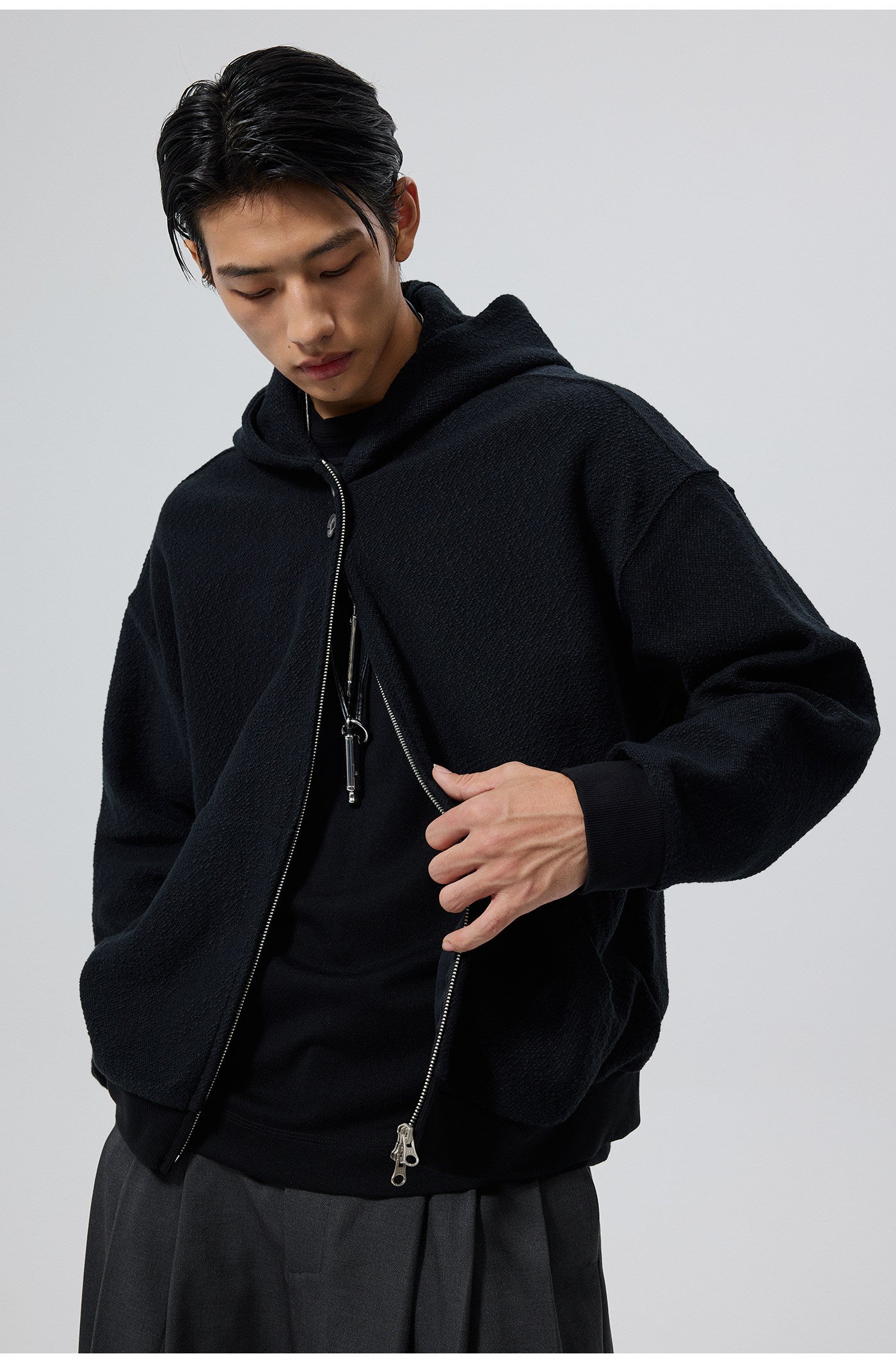 Button-down hooded sweatshirt