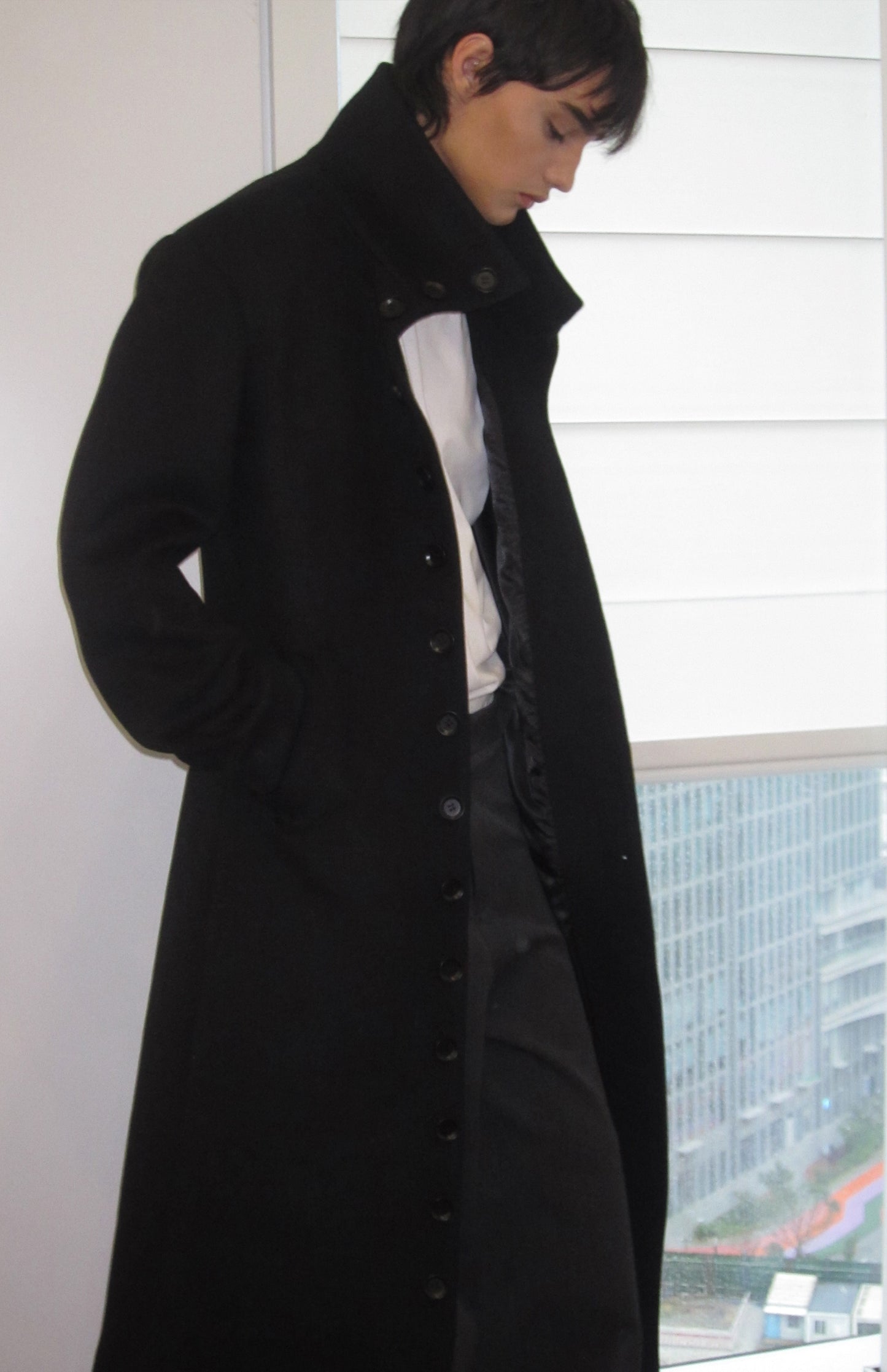 Stand collar Slim fit long coat