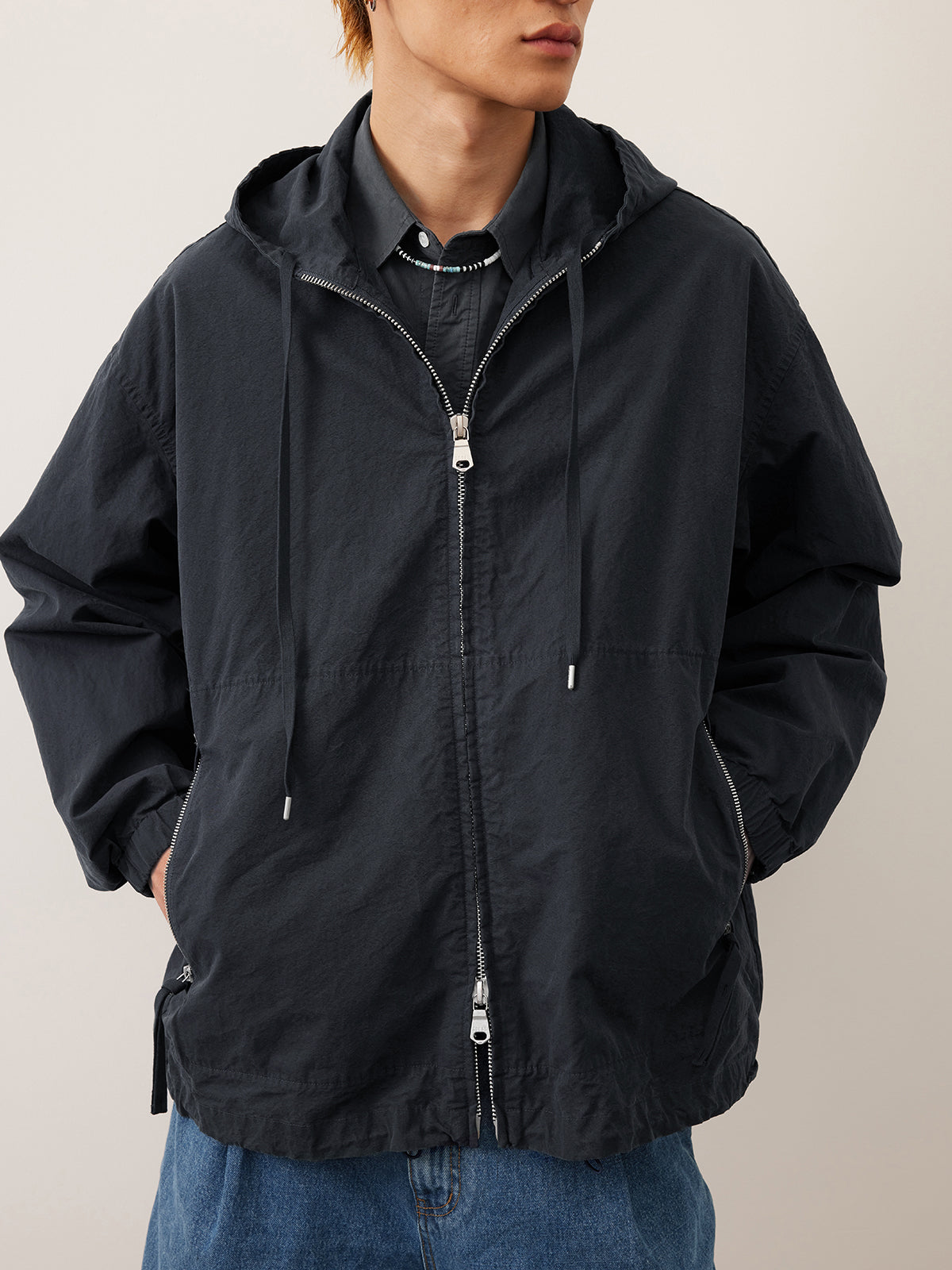 Hooded cotton zip-up jacket