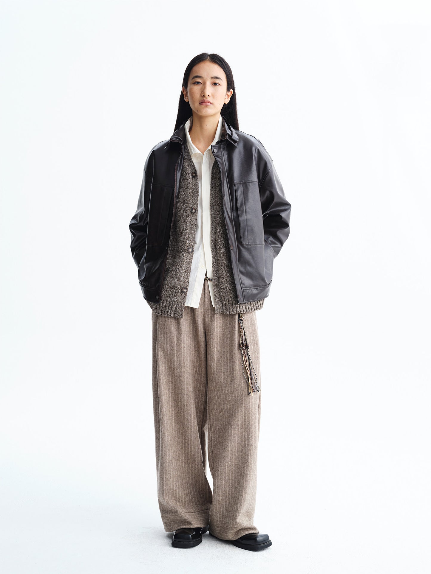 Wool Loose Straight Leg Casual Pants