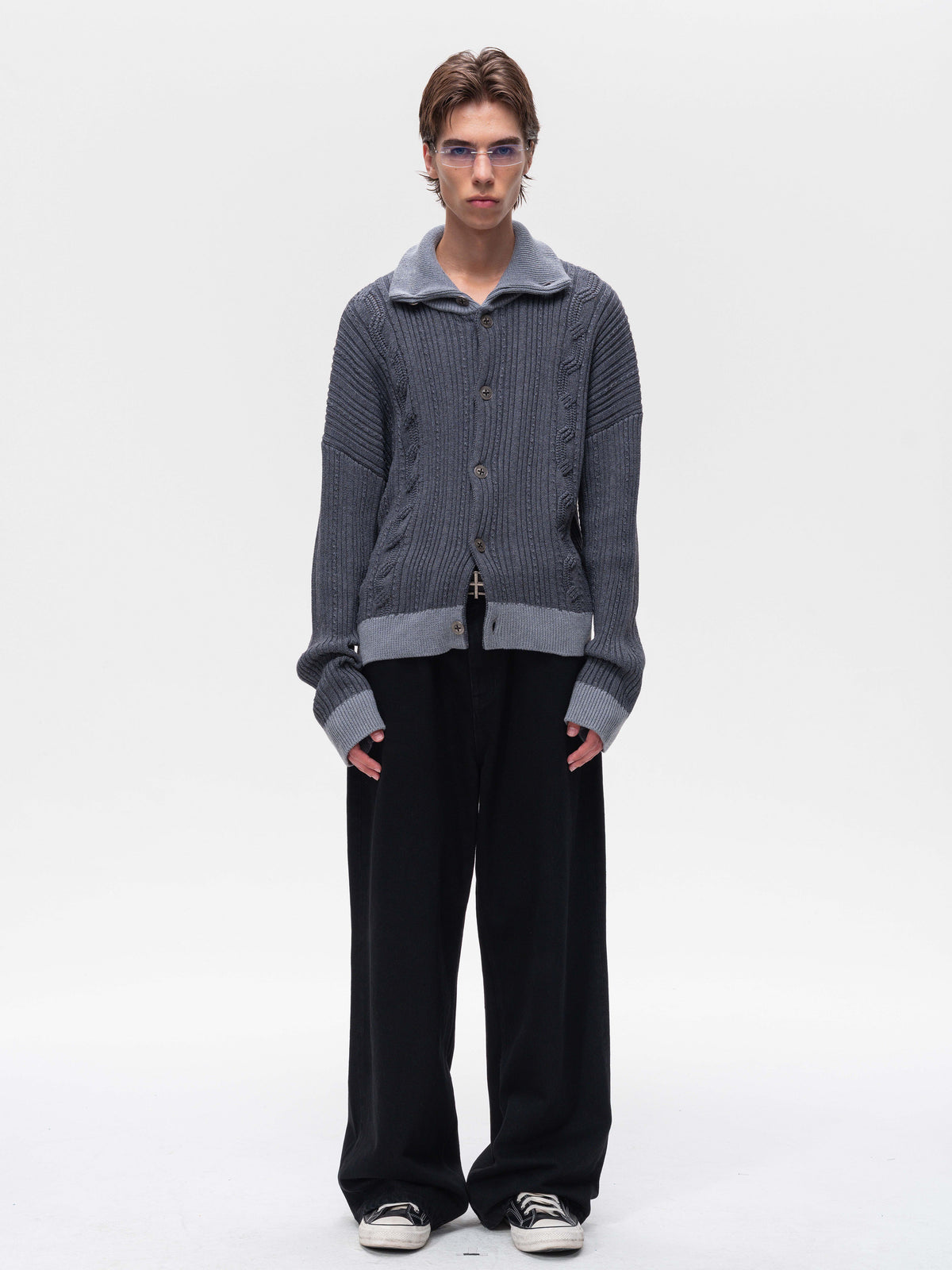 High-Neck Knit Cardigan