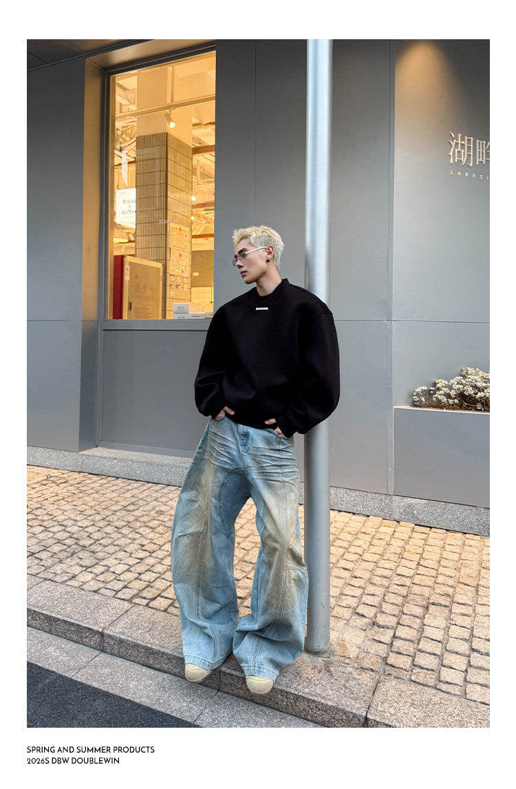 Wide-Shoulder Airy V-Neck Sweatshirt
