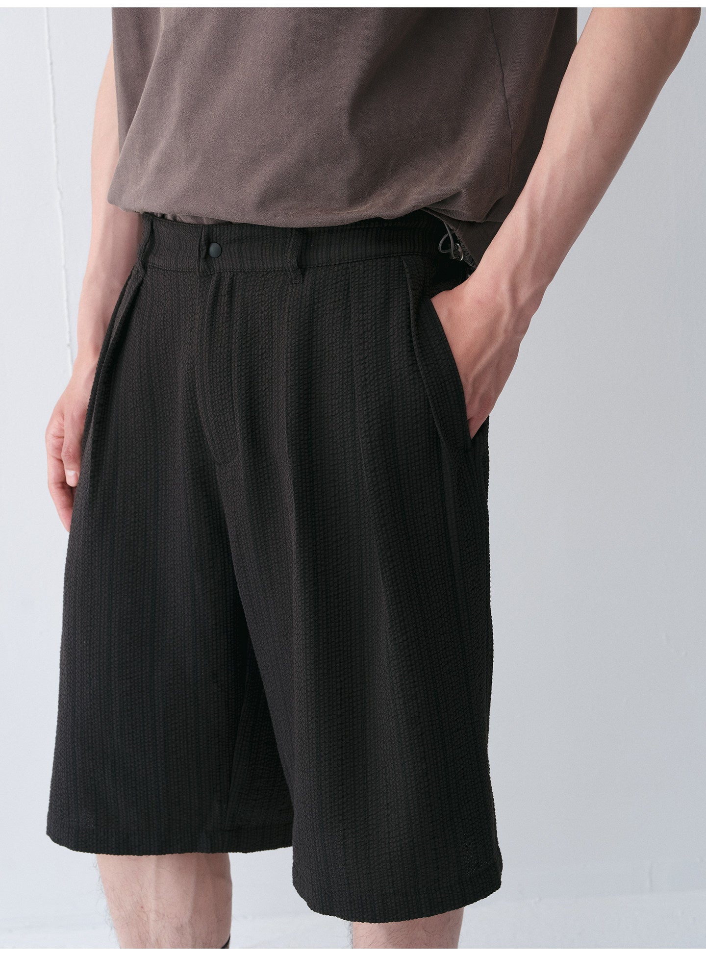 Seersucker Double-Pleated Shorts