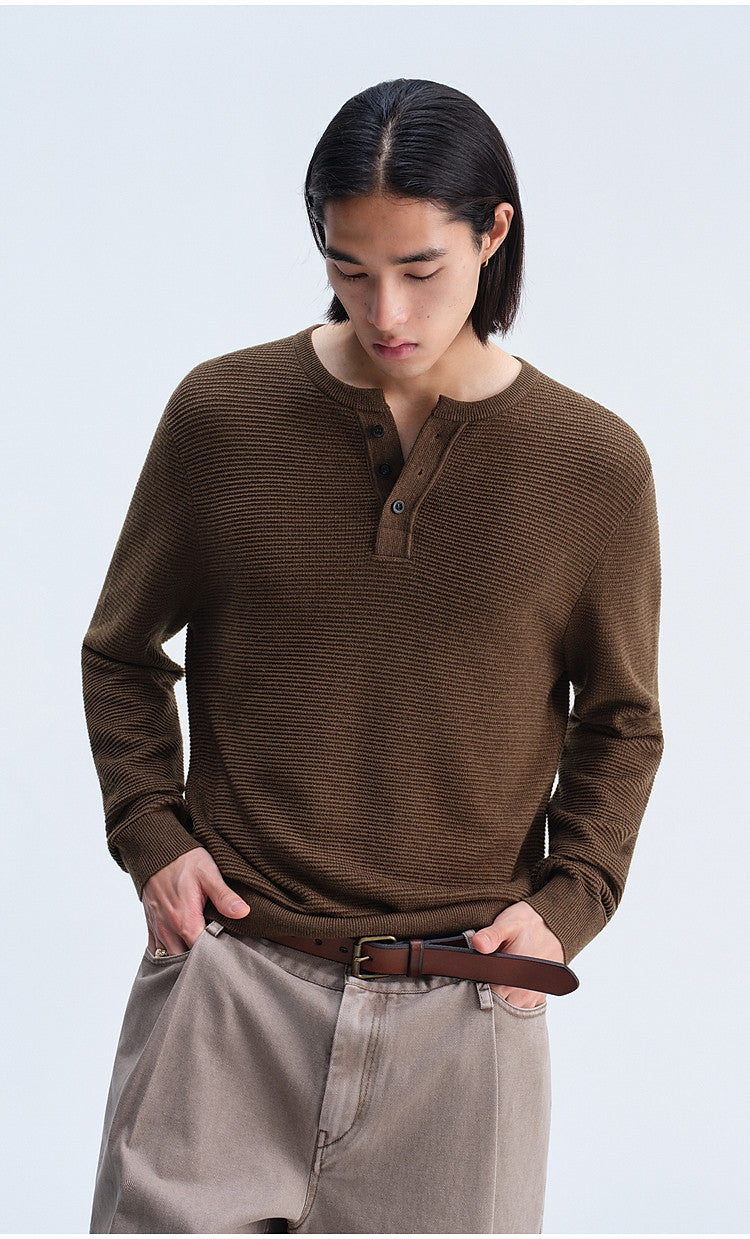 Henry-Collar Button-Down Shirt