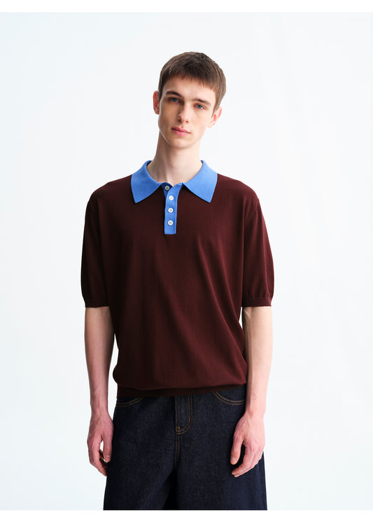 Color-Block Wool Polo Shirt