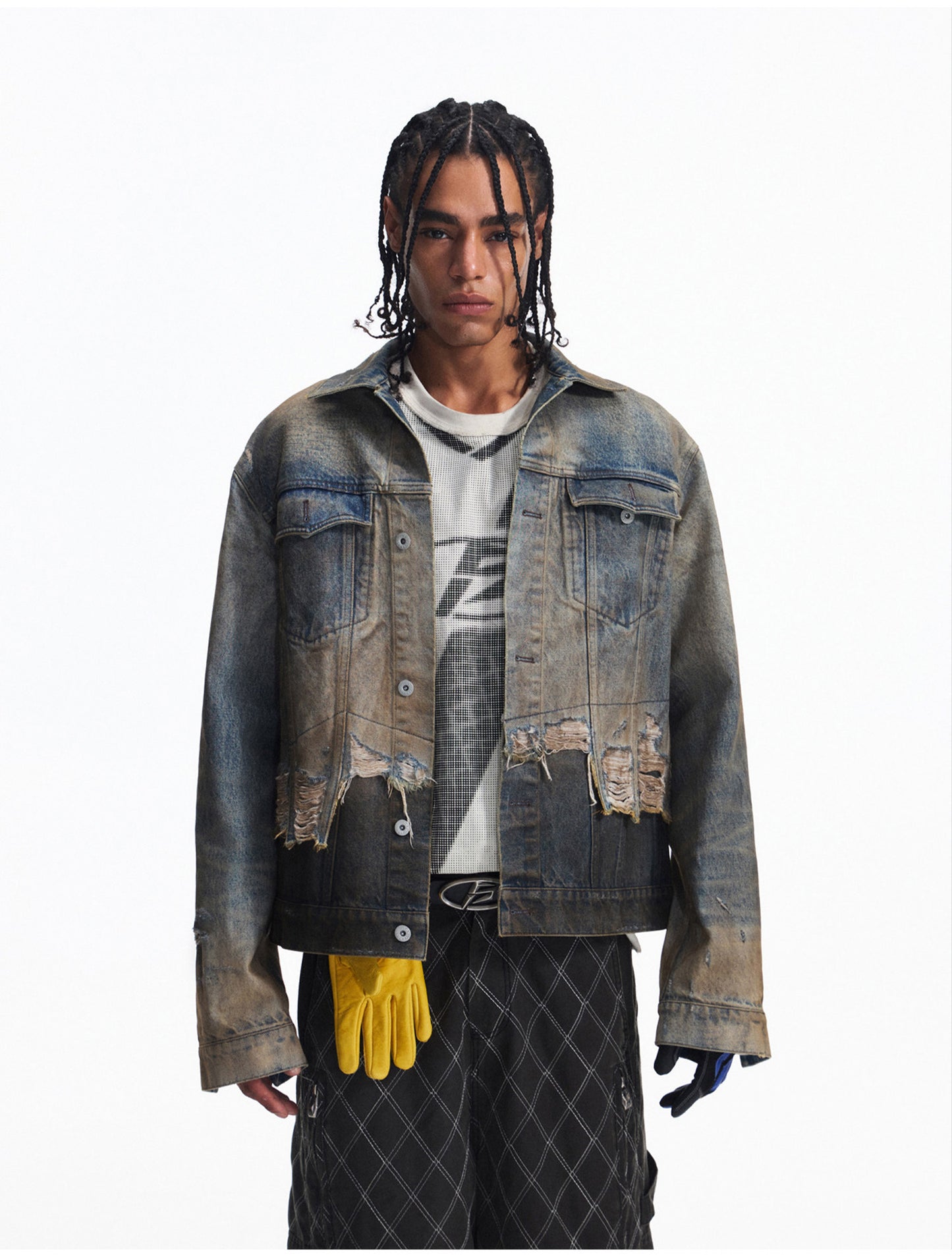 Distressed Patchwork Denim Jacket
