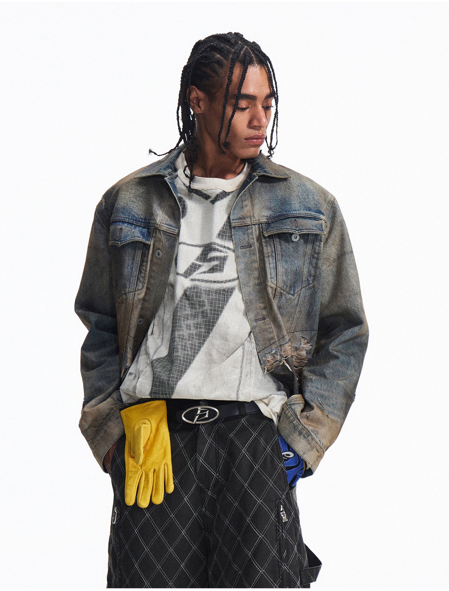 Distressed Patchwork Denim Jacket