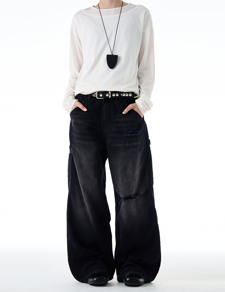 Damaged wash gradient jeans