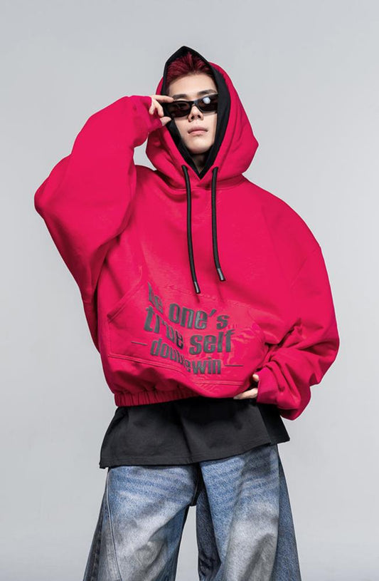 Faux two-piece double hooded sweatshirt