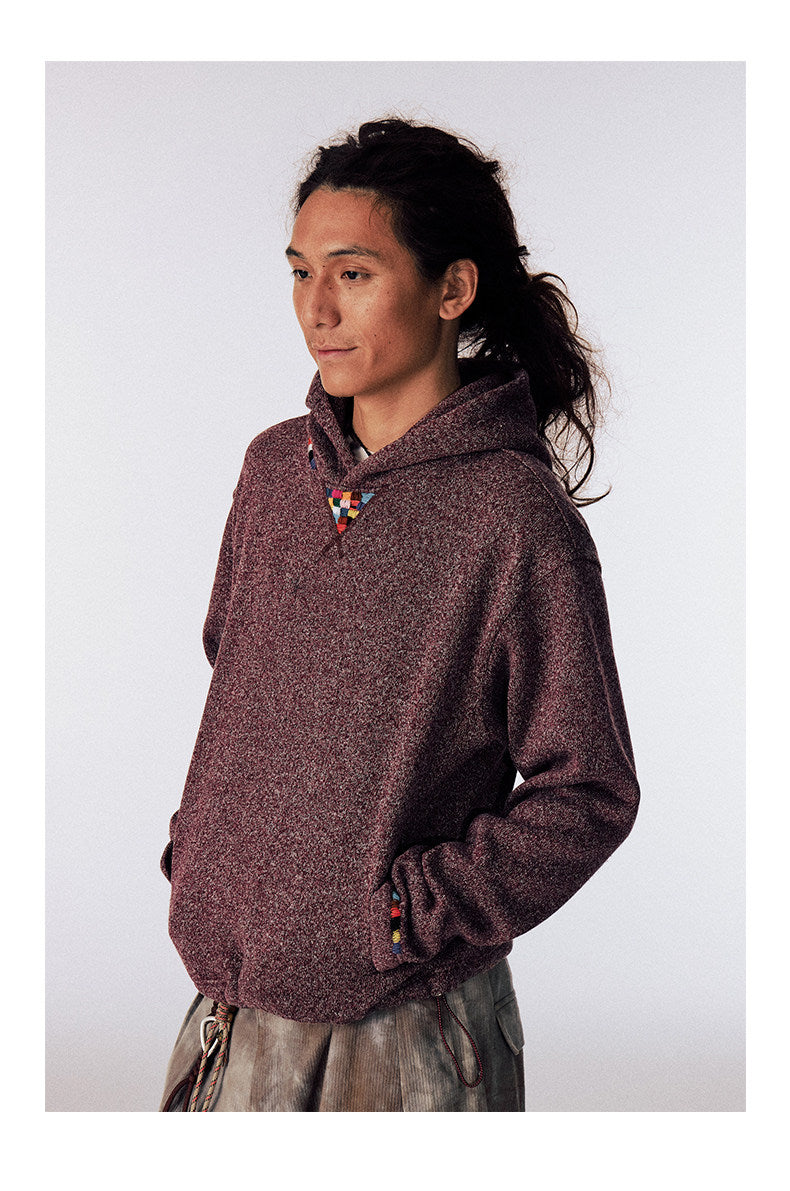 Hand-embroidered lightweight fleece hoodie
