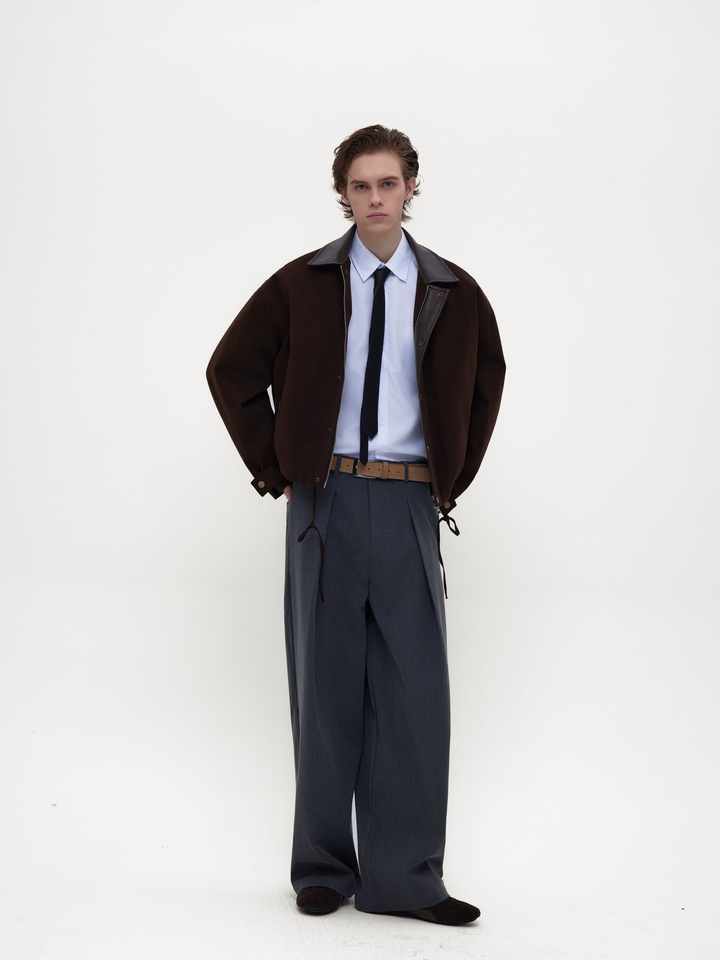 Burn-style leather-collar cotton jacket