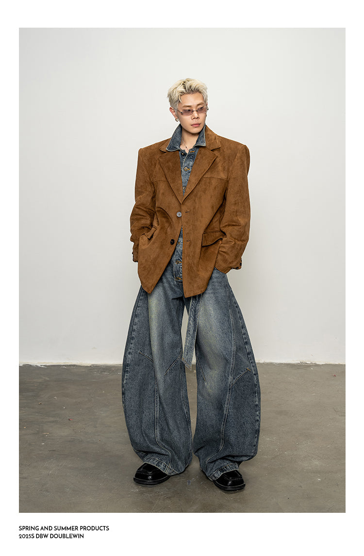 Shoulder Pad Denim Jumpsuit