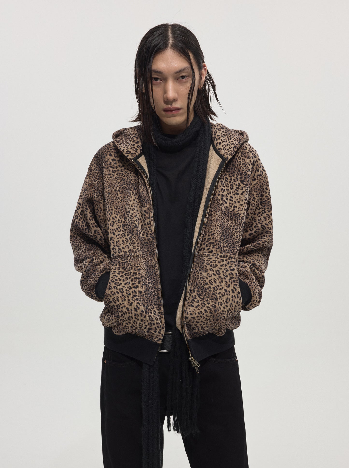 Leopard-Print Fleece Zip-Up Hoodie