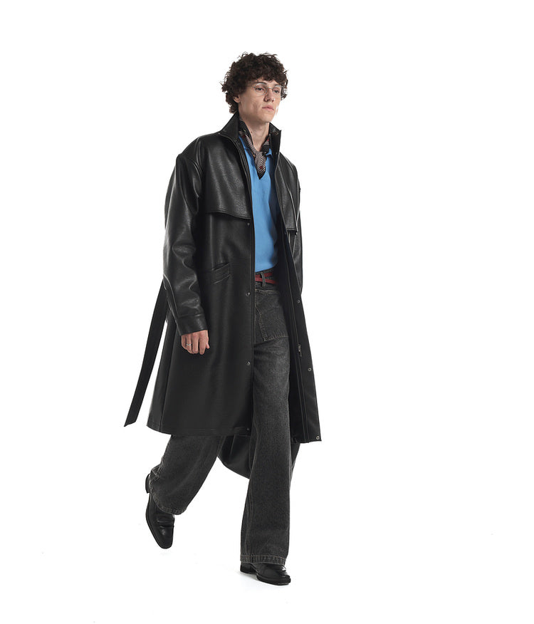 Simulated Leather Trench Coat