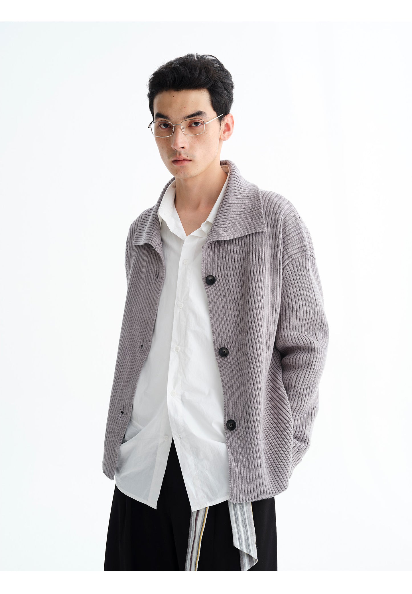 High-Neck Rib-Knit Cardigan