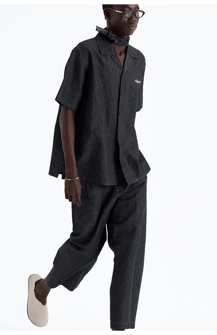 Denim dyed Cuba collar shirt