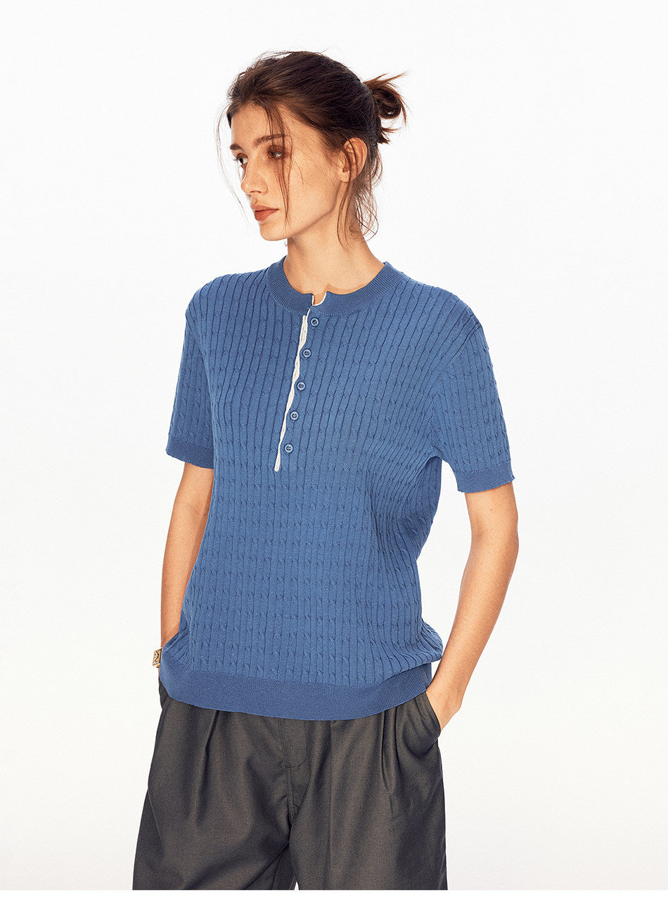 Henry-Collar Knit Shirt