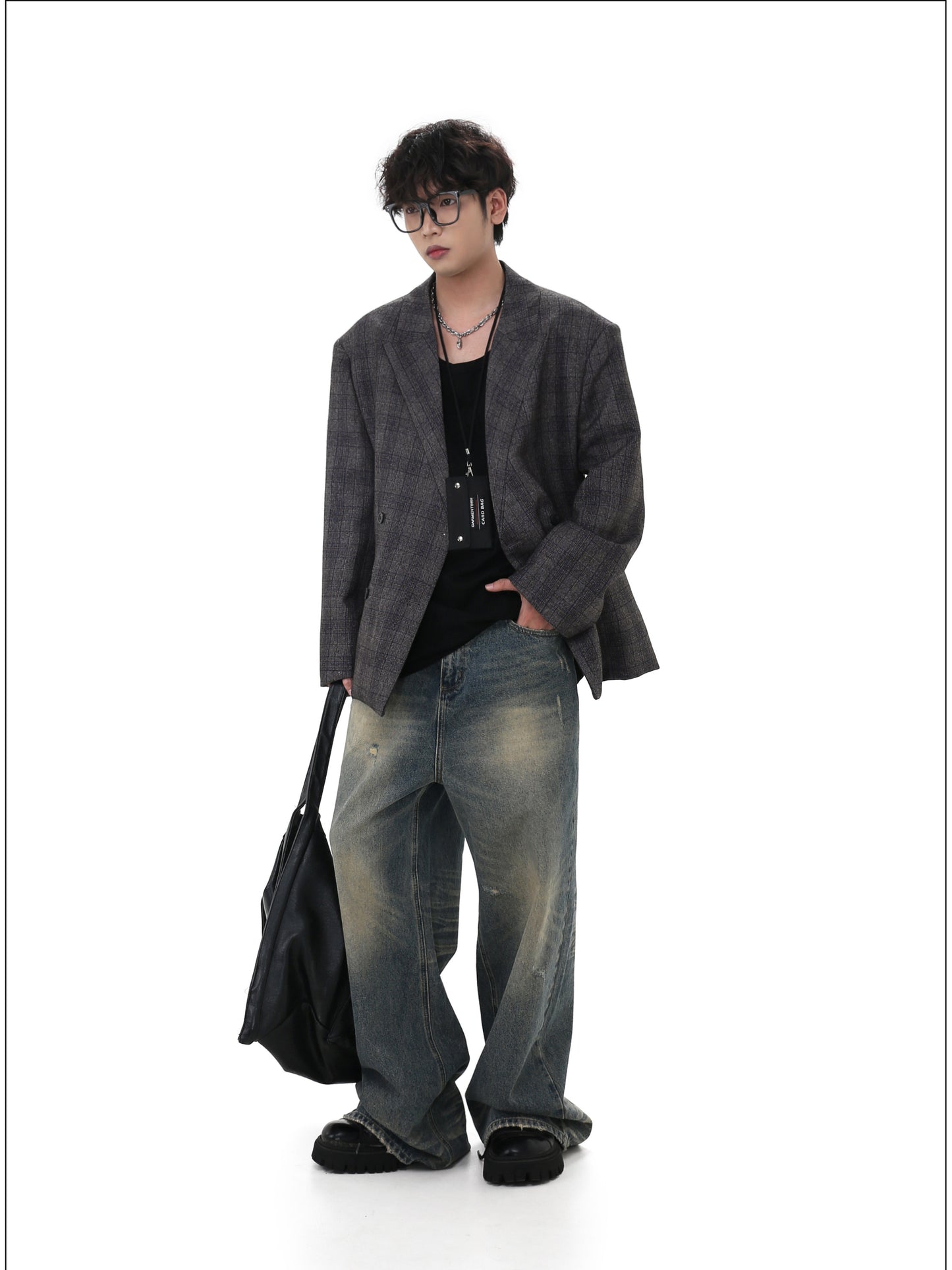 Faux Collar Check Pattern Jacket