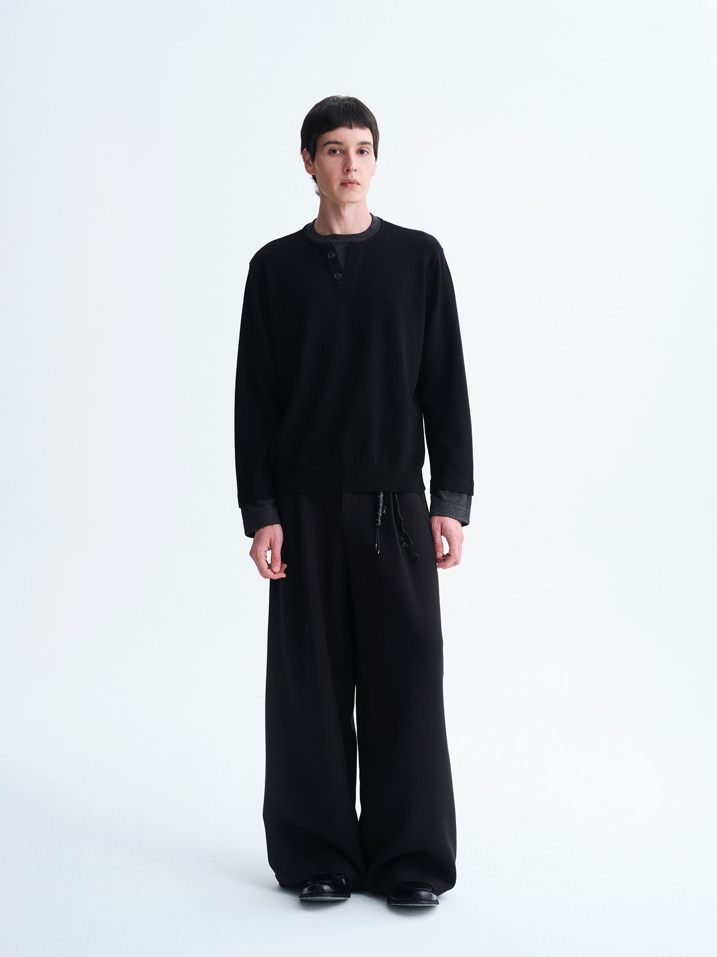 Faux Two-Piece Henley Collar Sweater