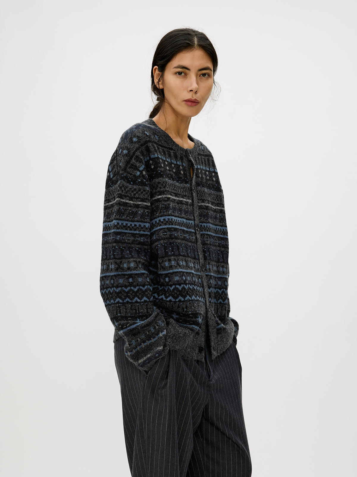 Crew Neck Button-Down Cardigan