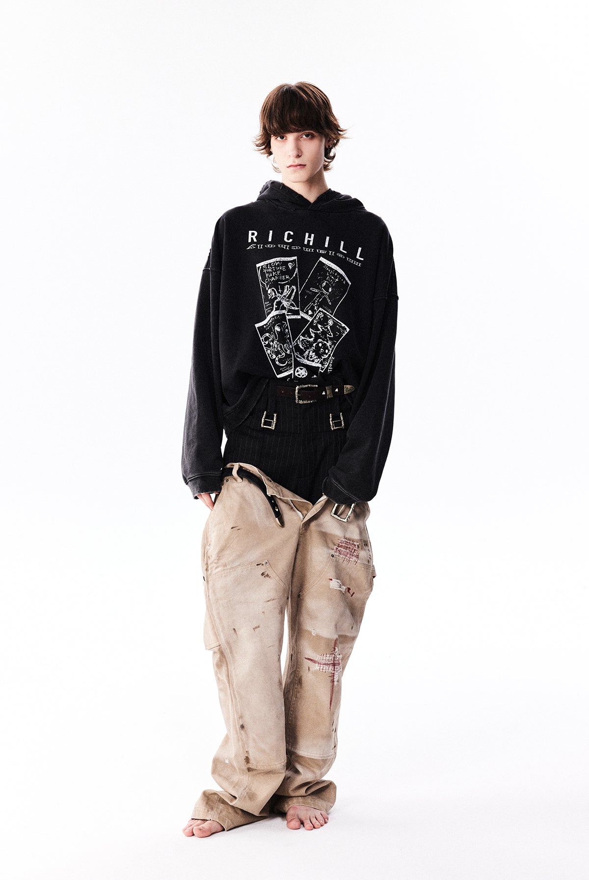 Washed Destroy Patch Hooded Sweatshirt