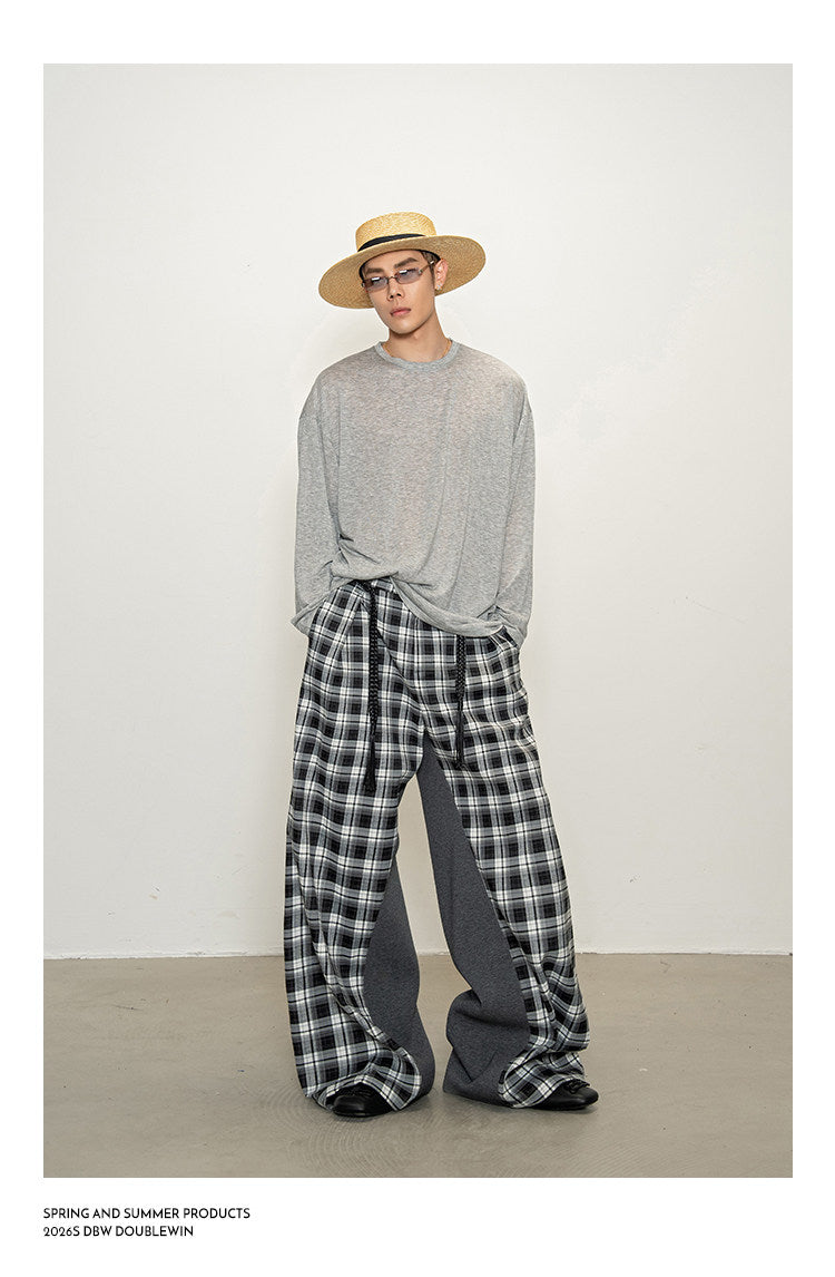 Checkered Patchwork Casual Pants