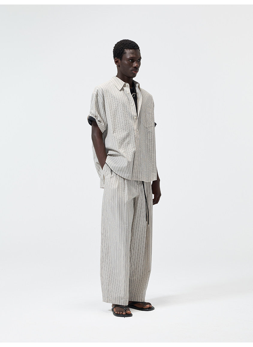 Yarn-Dyed Chiffon Check-Patterned Casual Pants