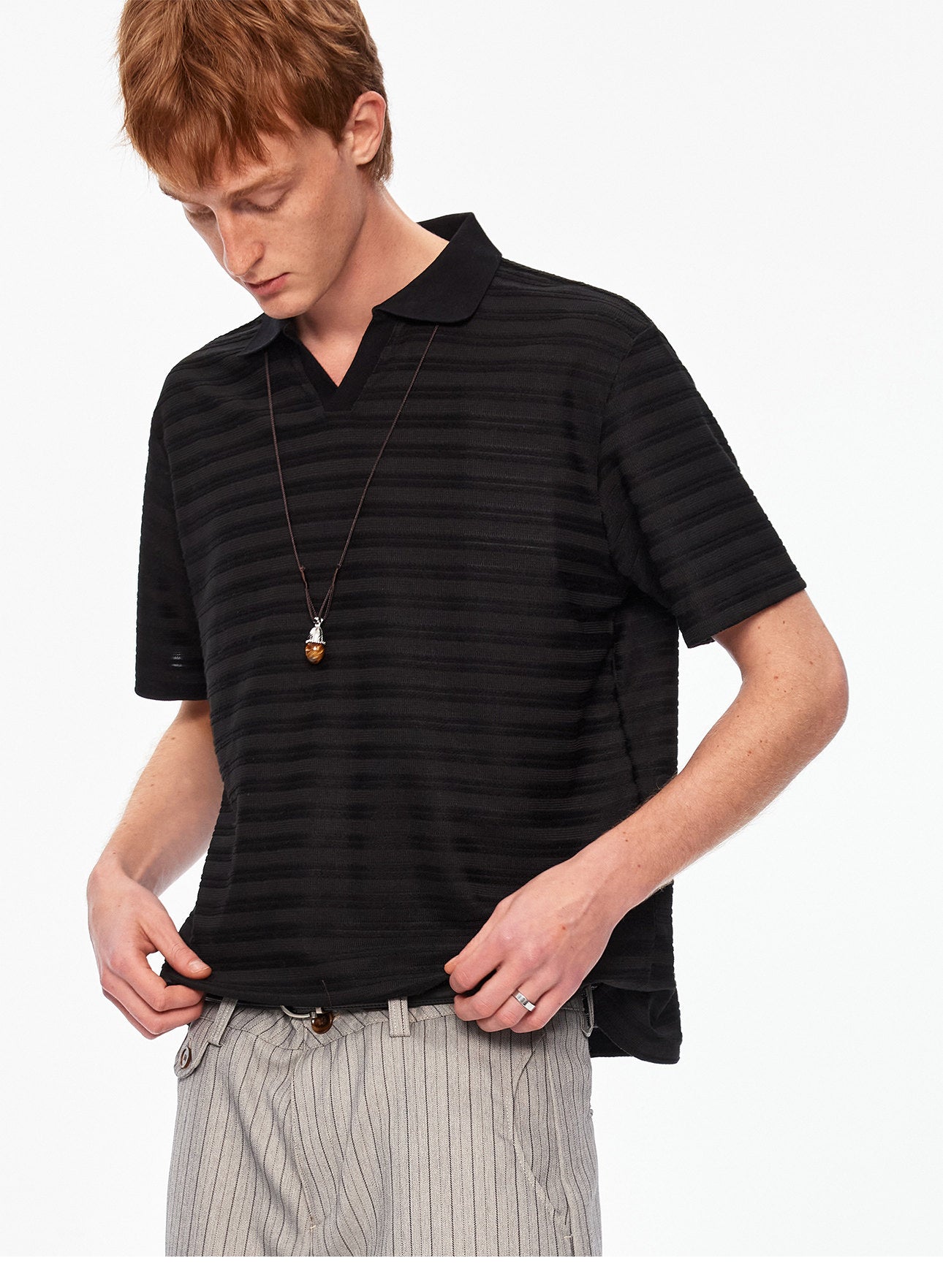 Seagull Neck Striped T-Shirt