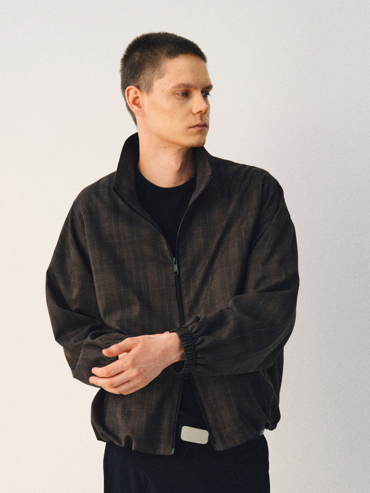 Dark Check Stand Collar Jacket