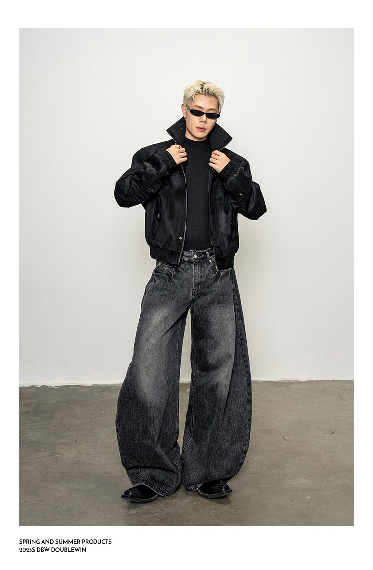 Suede Rib High-Neck Short Jacket