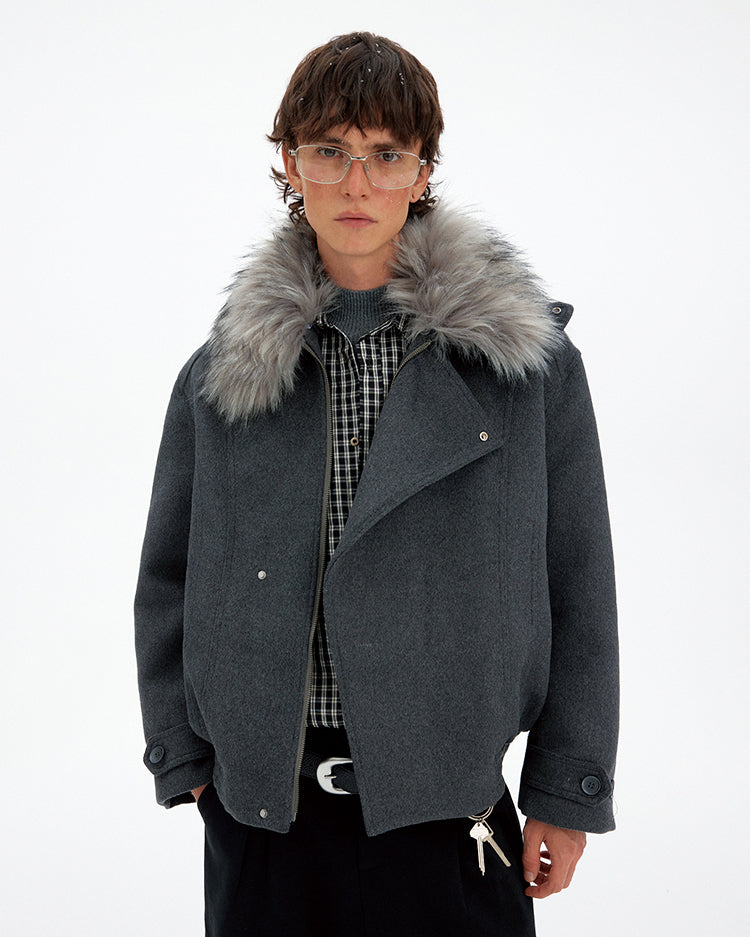 Deconstructed Faux Fur Collar Coat