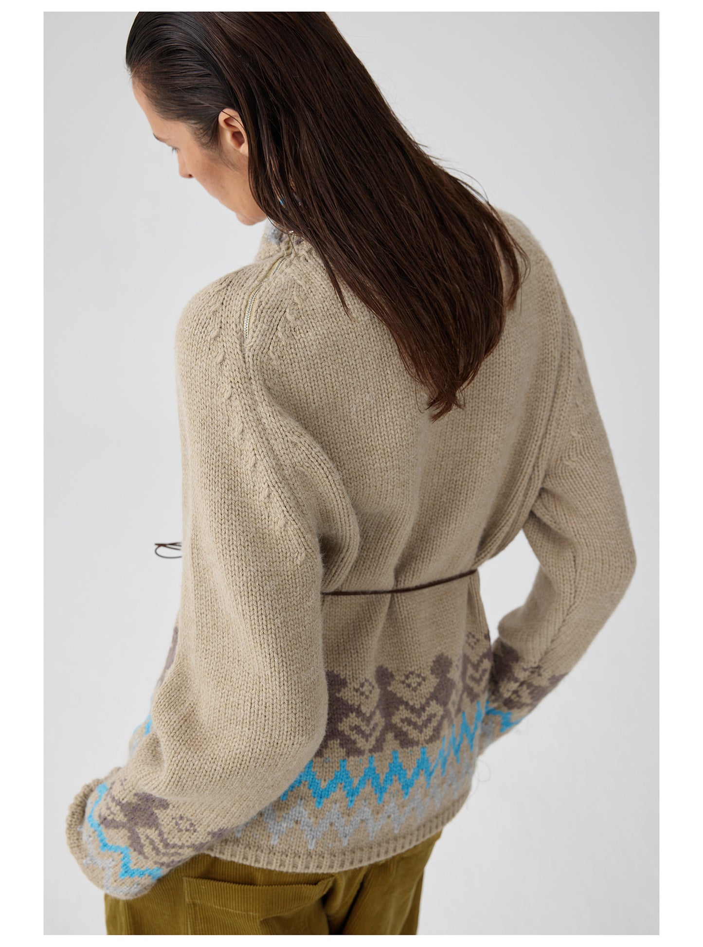 Ethnic Pattern Side Zip Turtleneck Sweater