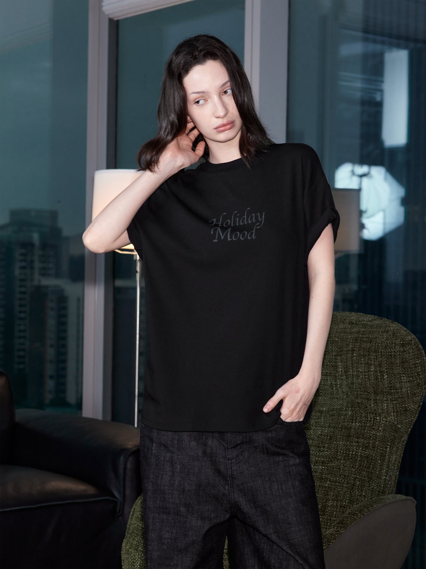 Roll-Up Sleeve Printed T-Shirt