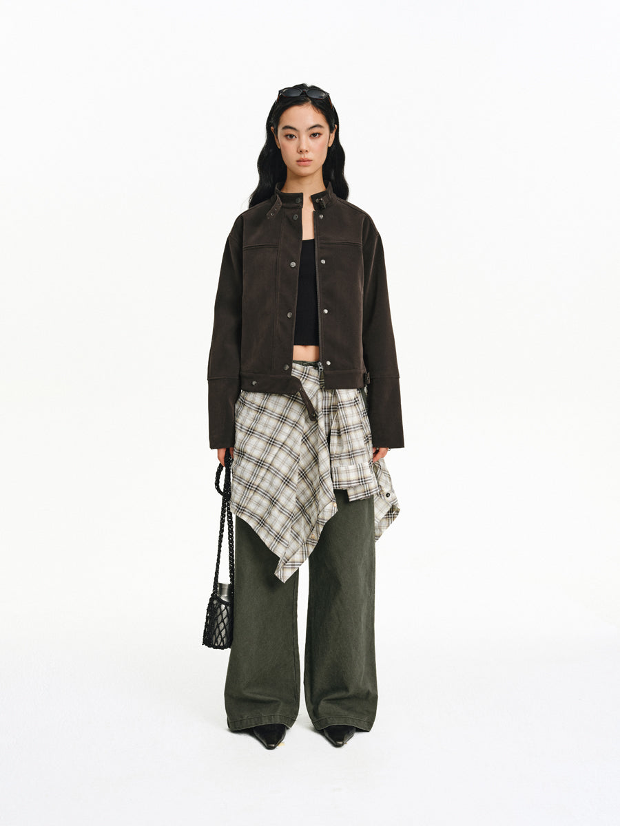 PU Leather Stand Collar Jacket