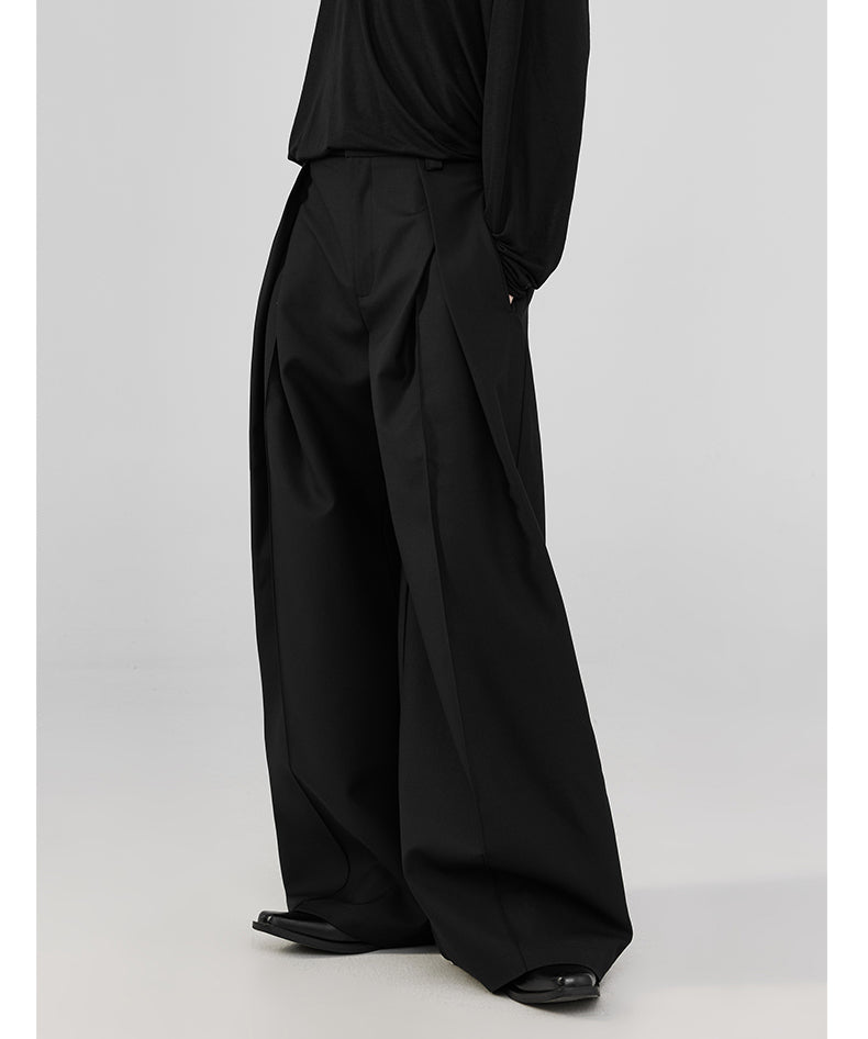 Three-dimensional pleated wide pants