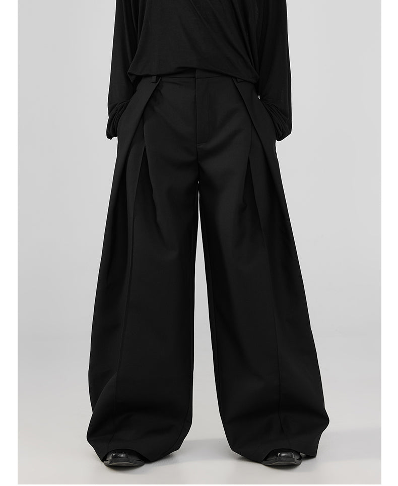 Three-dimensional pleated wide pants