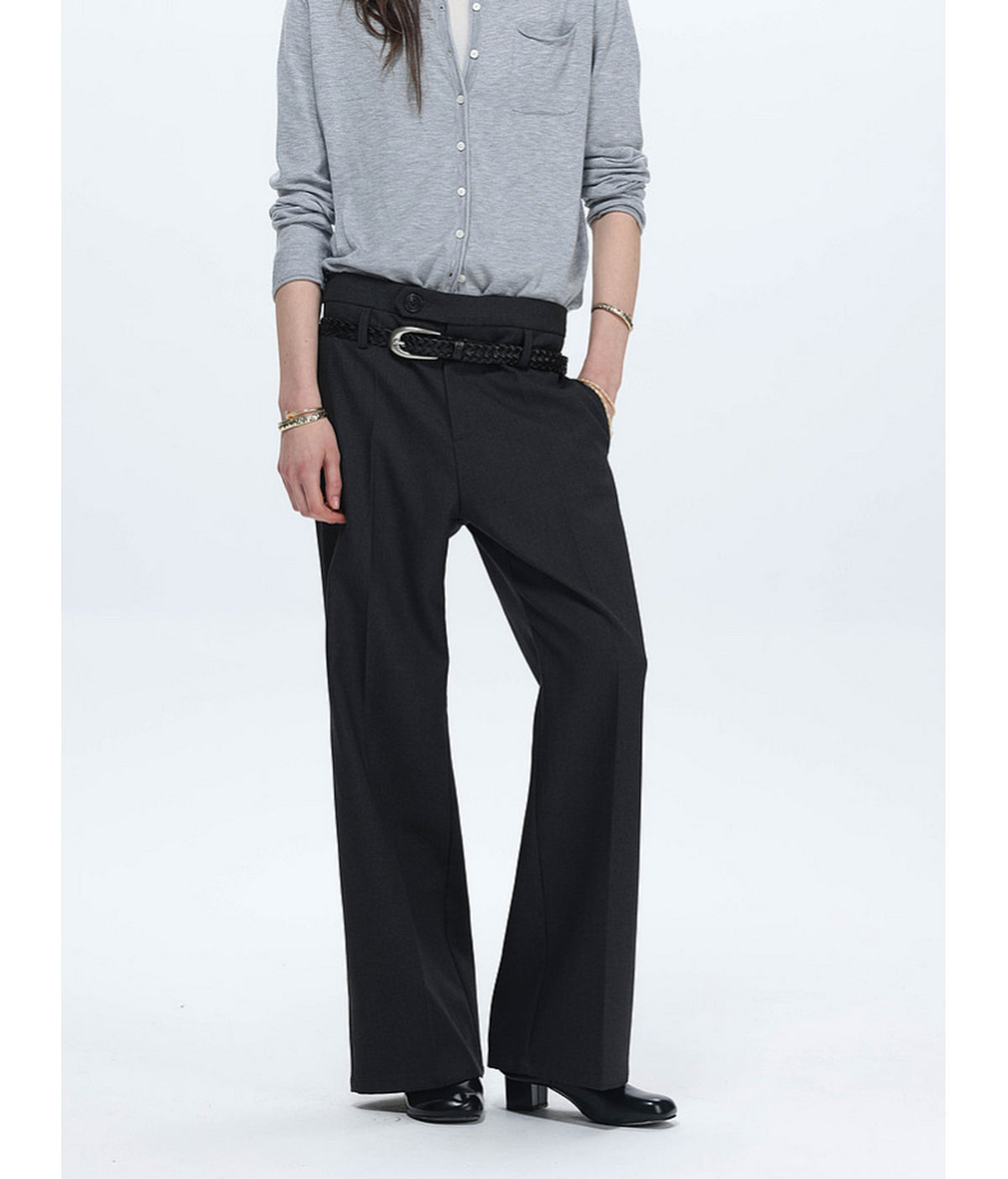 Straight-Pleated Casual Pants