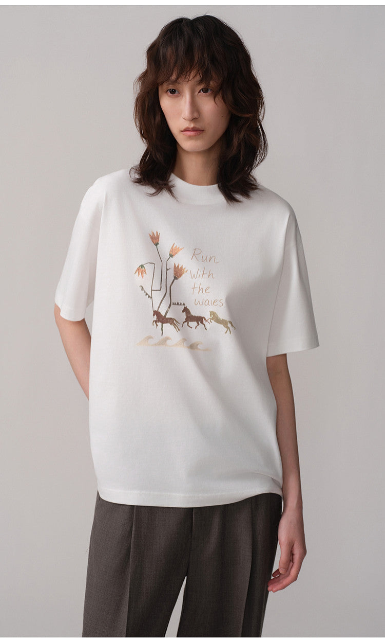 Hand-Painted Style Round-Neck T-Shirt