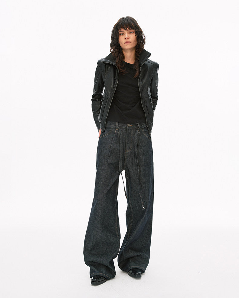 Minimalist Lace-Up Raw Denim Pants