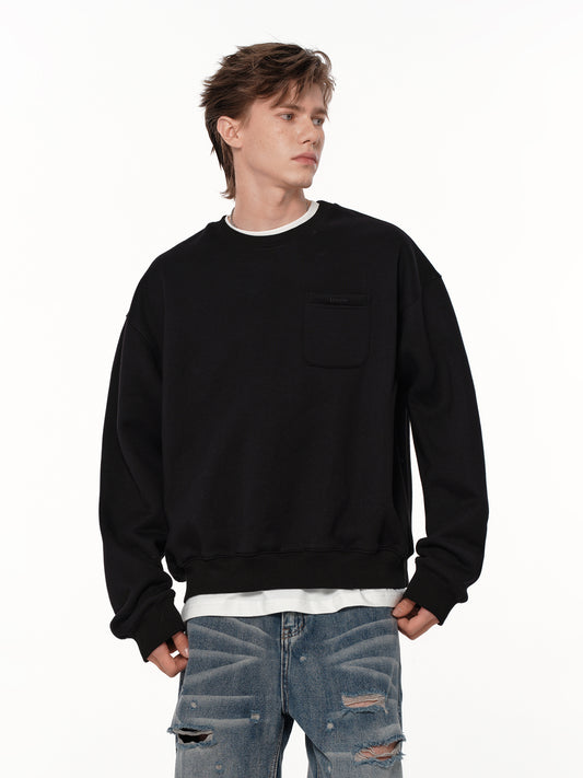 Solid color round neck sweatshirt