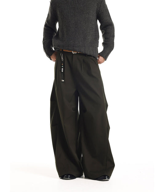 Wide-Leg 3D Pleated Casual Pants