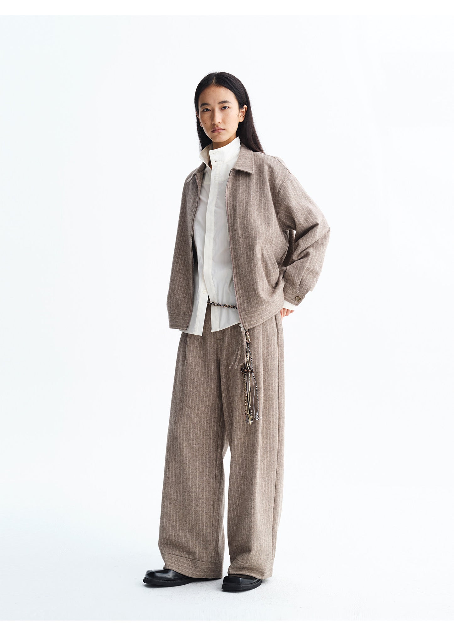 Striped Double-Zip Wool Jacket