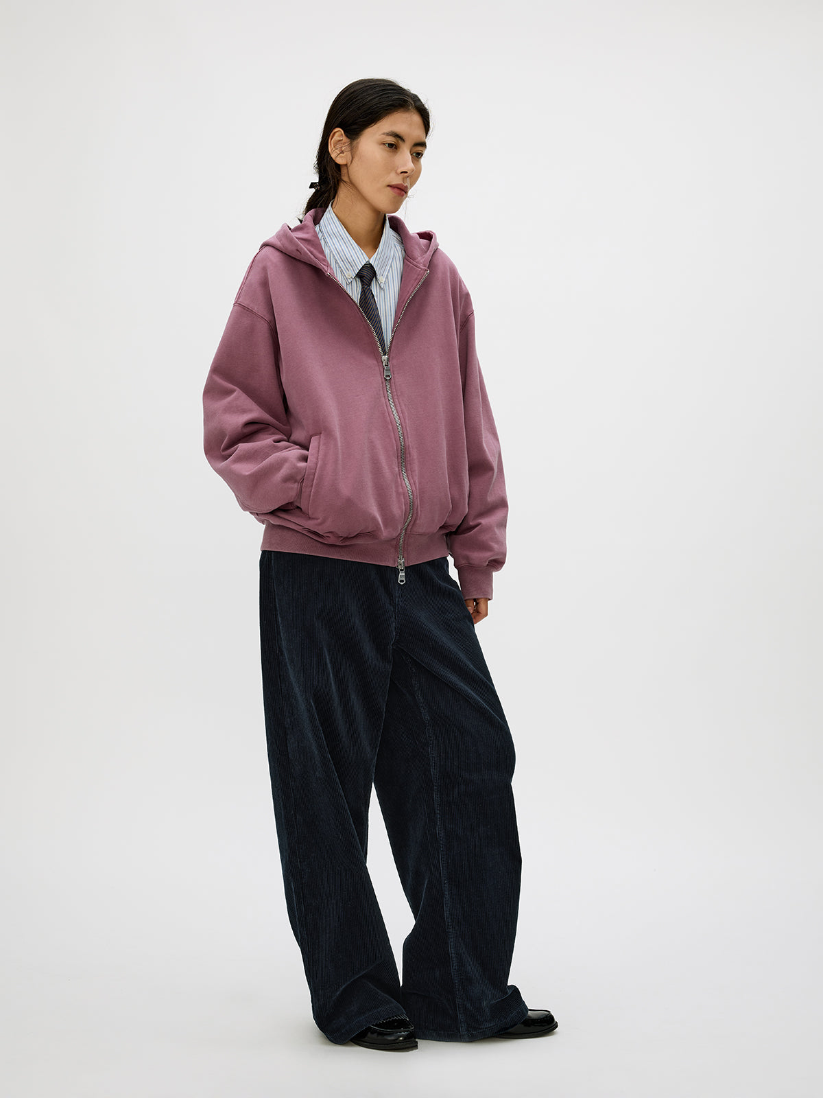 Wash-Damaged Zipper Sweatshirt